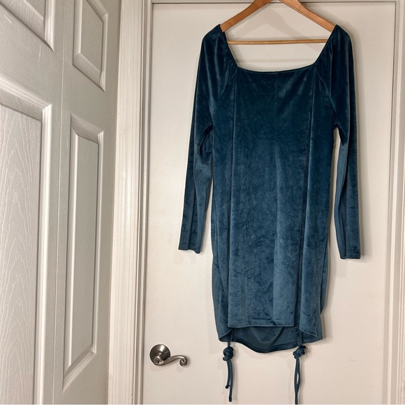 SO (Sonoma) Goods for Life Teal Velour Square Neck Ruched Dress - Size XL - Picture 4 of 9